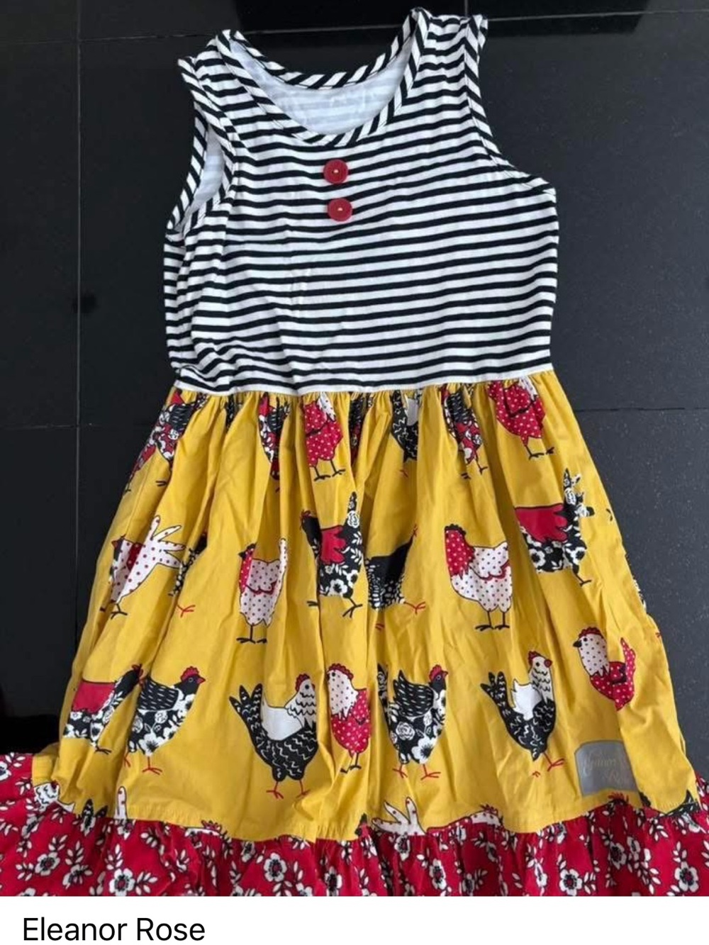 Eleanor Rose Striped Top Yellow Chicken Print Girls Dress